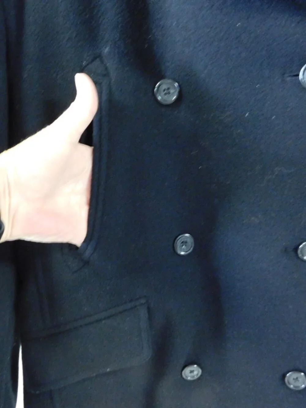 J Crew Thinsulate Double Breasted Black Pea Coat sz S - Picture 3 of 7